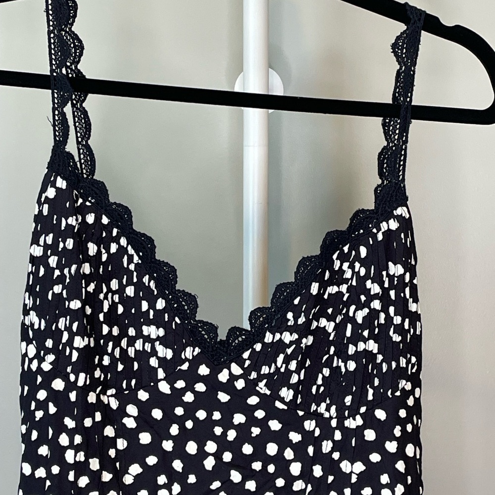 Topshop Navy Blue & White Polka Dot Lace-Trim Slip Dress Size 8 NWT - Picture 2 of 6